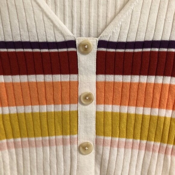 Retro Striped Button Up Short Sleeve Cardigan - Picture 3 of 4